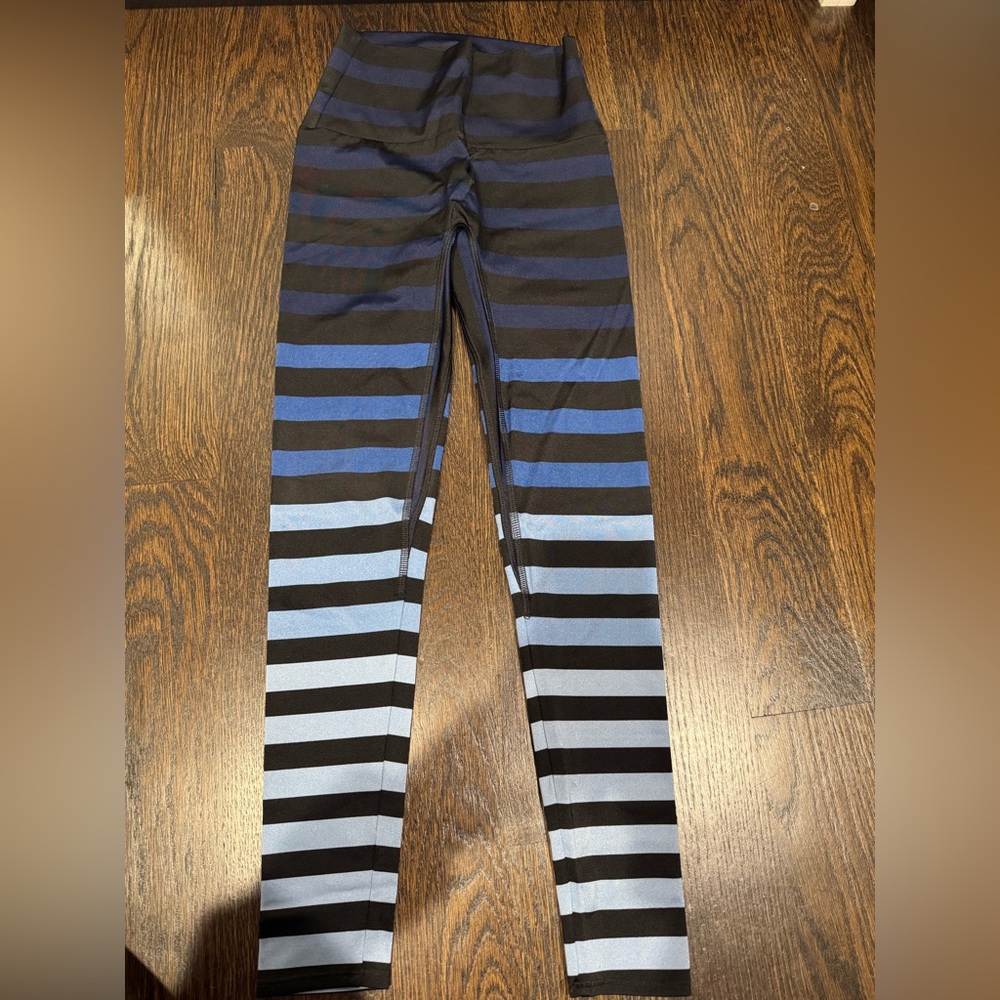 K-DEER Women's Striped Leggings in Black, Blue, and Gray